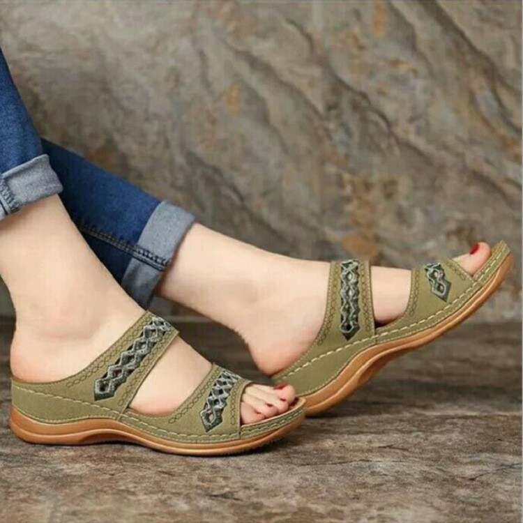 Premium Faux Leather Embroidery Women Sandals