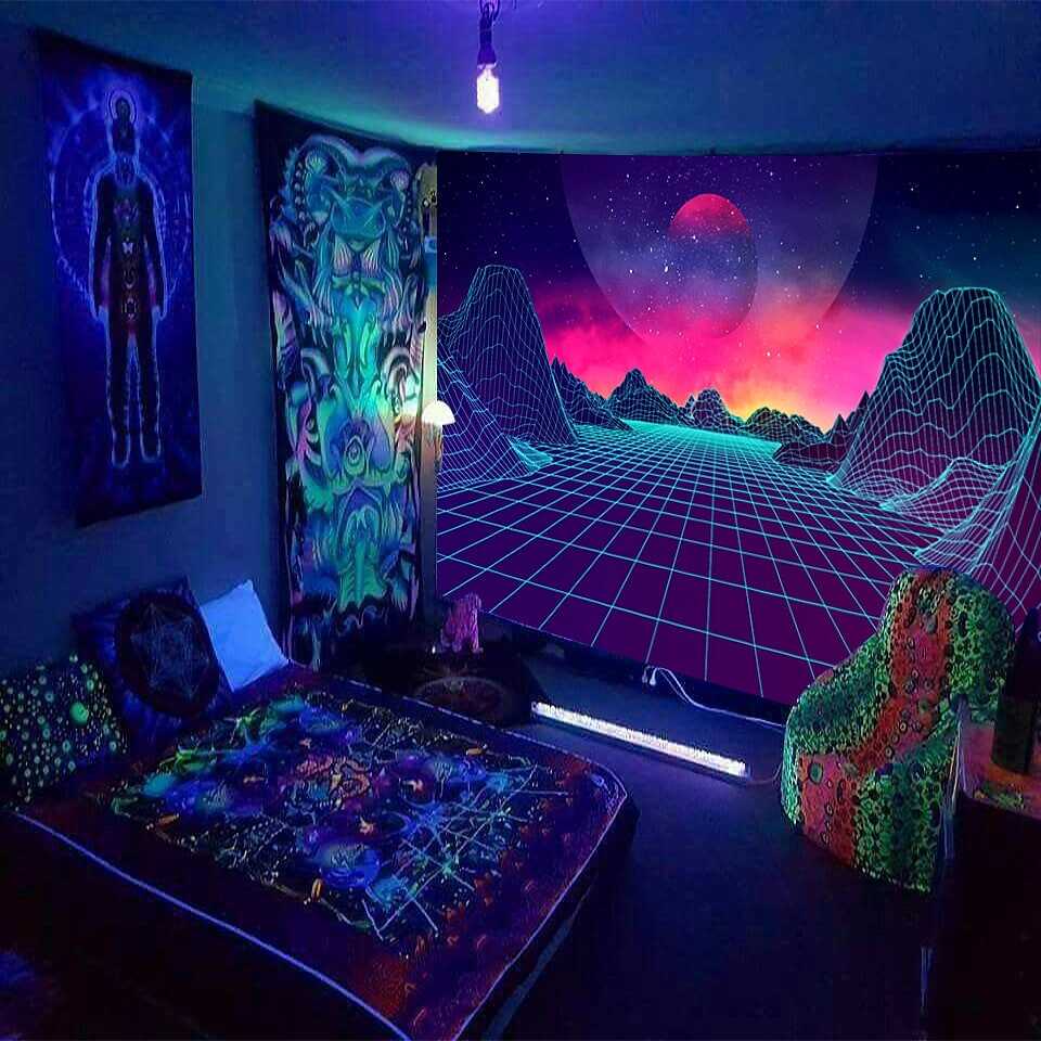 Blacklight UV Reactive Tapestry Trippy Sunset Decoration Cloth