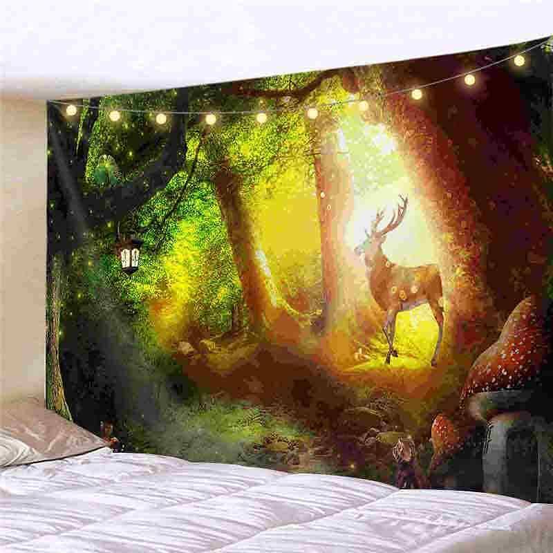 Landscape LED Lights Wall Tapestry Art Decor Forest River Waterfall Print