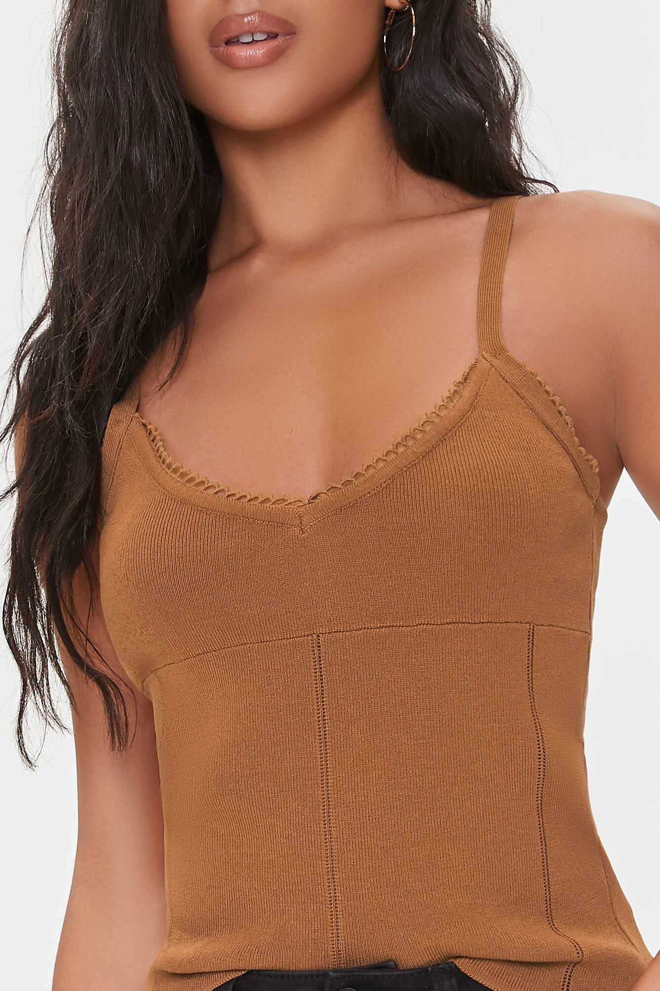 Women Apparel | Pointelle Sweater-Knit Cami Brown Forever21 - KM36213