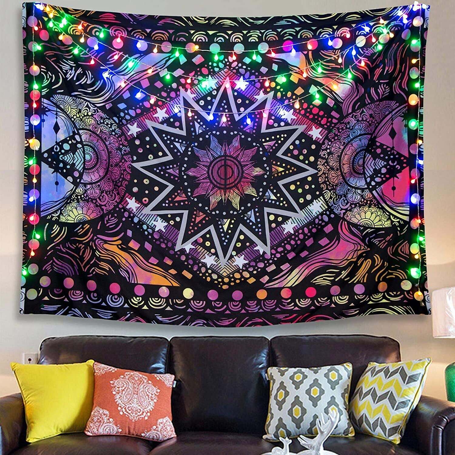 Psychedelic Colorful Tapestry Wall Hanging Indie Hippie Mandala