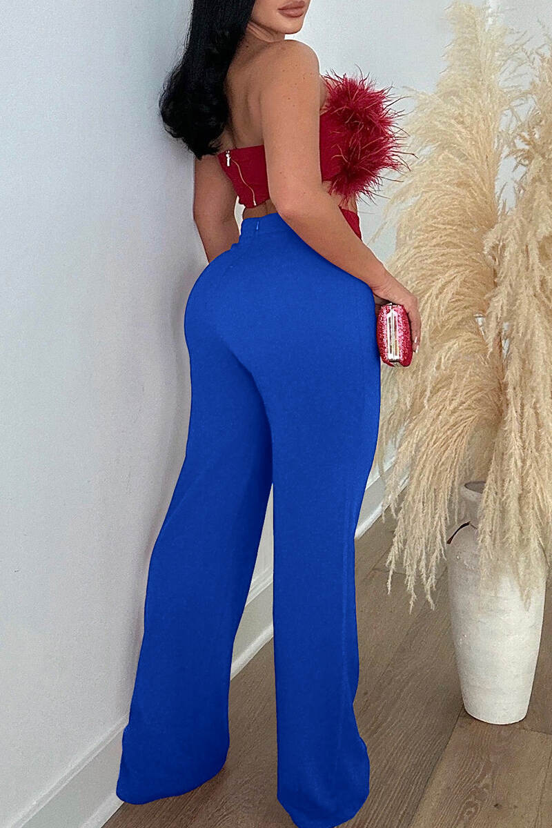 Colorful Blue Casual Solid Basic Regular High Waist Conventional Solid Color Trousers