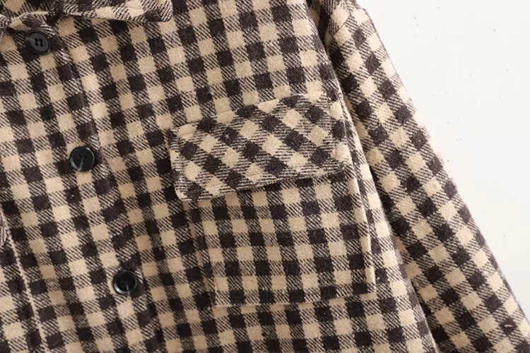 Coffee Color Plaid Length Shirt Jacket