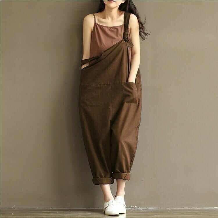 Women's Cotton Suspenders Casual Trousers