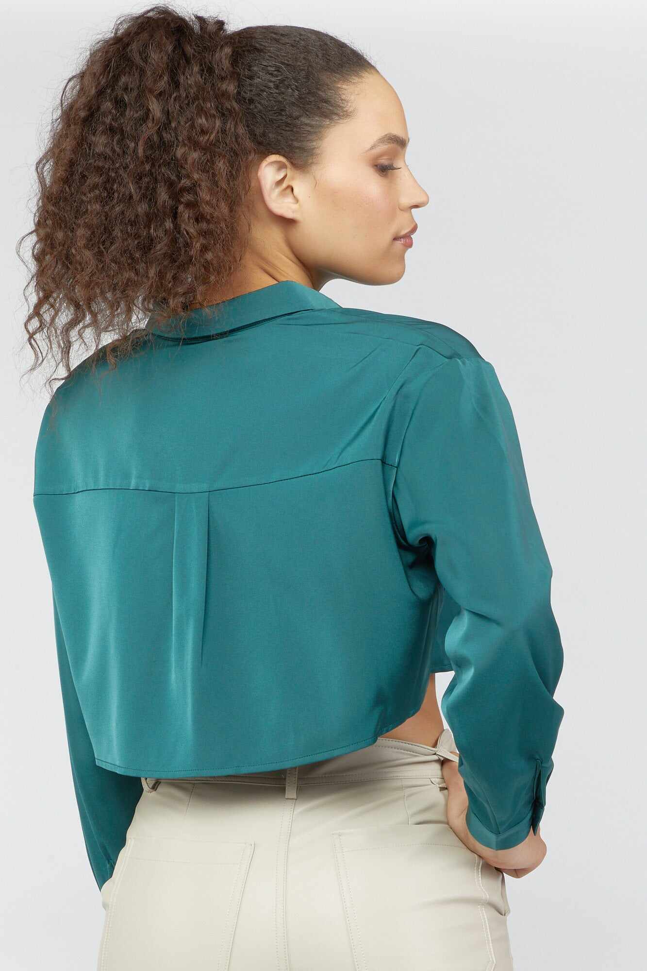 Women Apparel | Satin Button-Front Cropped Shirt Taupe Forever21 - LV97076