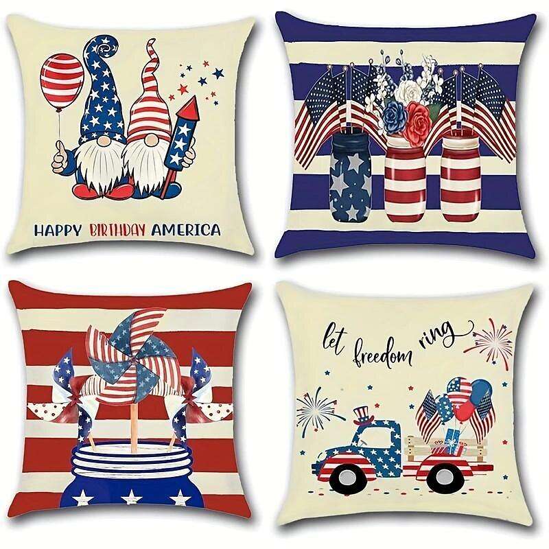 Independence Day Double Side Pillow Cover 4PC Soft Decorative Square Cushion Case Pillowcase for Bedroom Livingroom Sofa Couch Chair