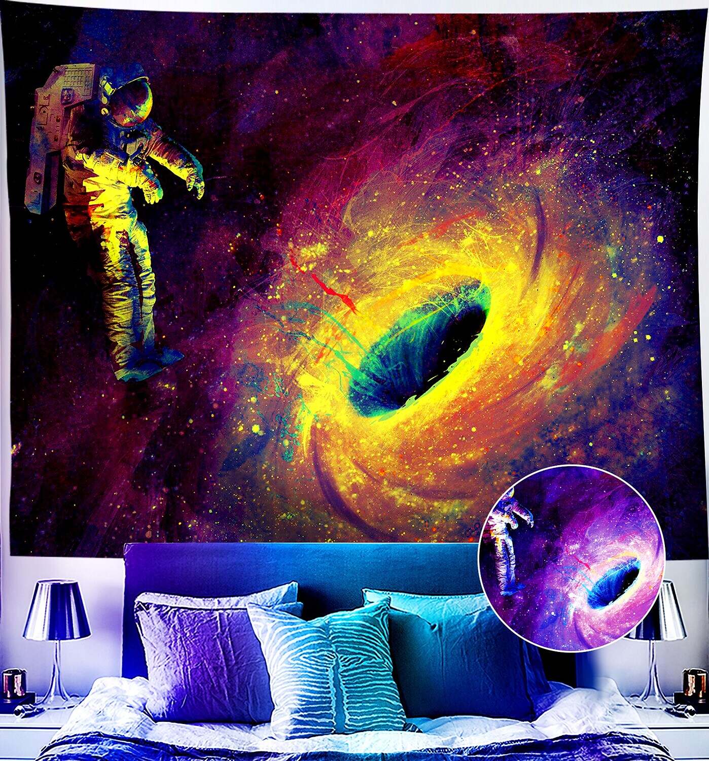 Astronaut Blacklight UV Reactive Wall Tapestry Universe