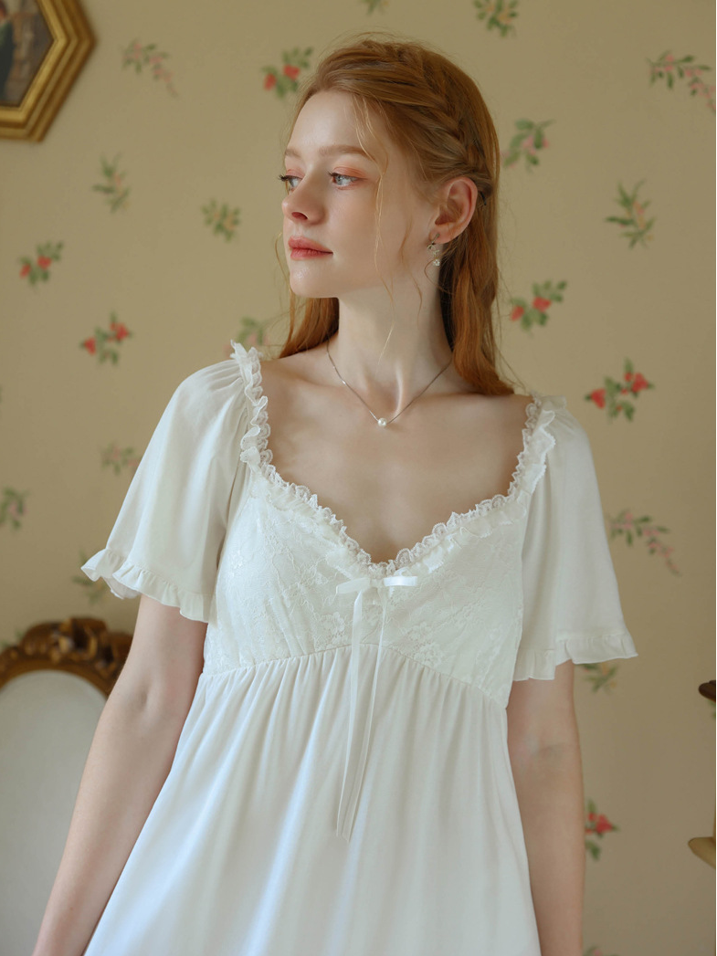 Simple Lace Cotton Square Neck Nightdress