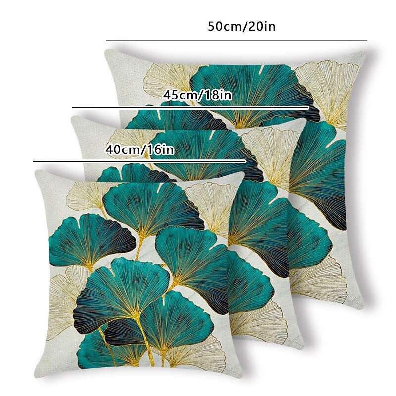 Set of 4 Throw Pillow Cases Open Branches and Loose Leaves Faux Linen Square Decorative Throw Pillow Cases Sofa Cushion Covers Outdoor Cushion for Sofa Couch Bed Chair Golden