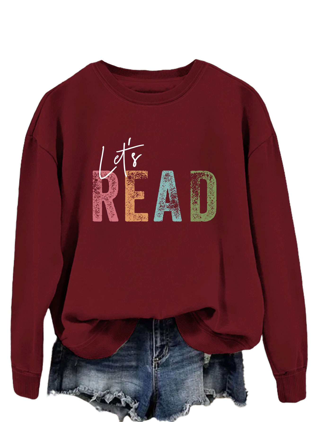 Letter Fashion Women's Sweater Printed Round Neck Long Sleeve- Buy 3 and get free shipping