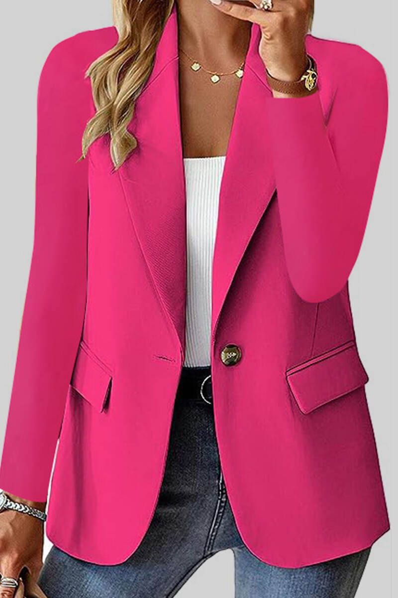 Red Casual Solid Cardigan Turn-back Collar Outerwear