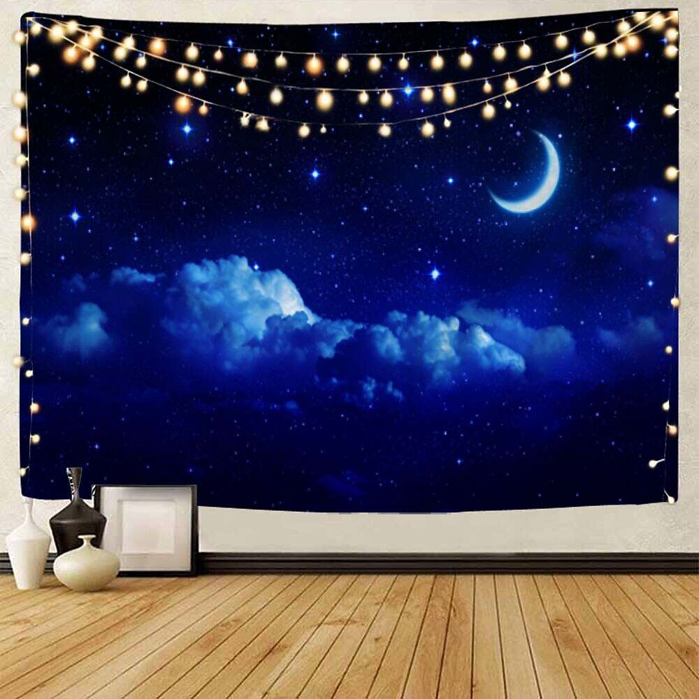 Moon Sea Sky Wall Tapestry Art Decor Landscape Full Night Ocean Cloud