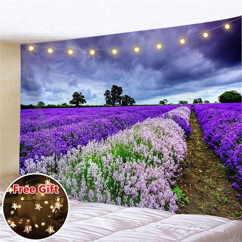 Landscape LED Lights Wall Tapestry Art Decor Flower Filed Print