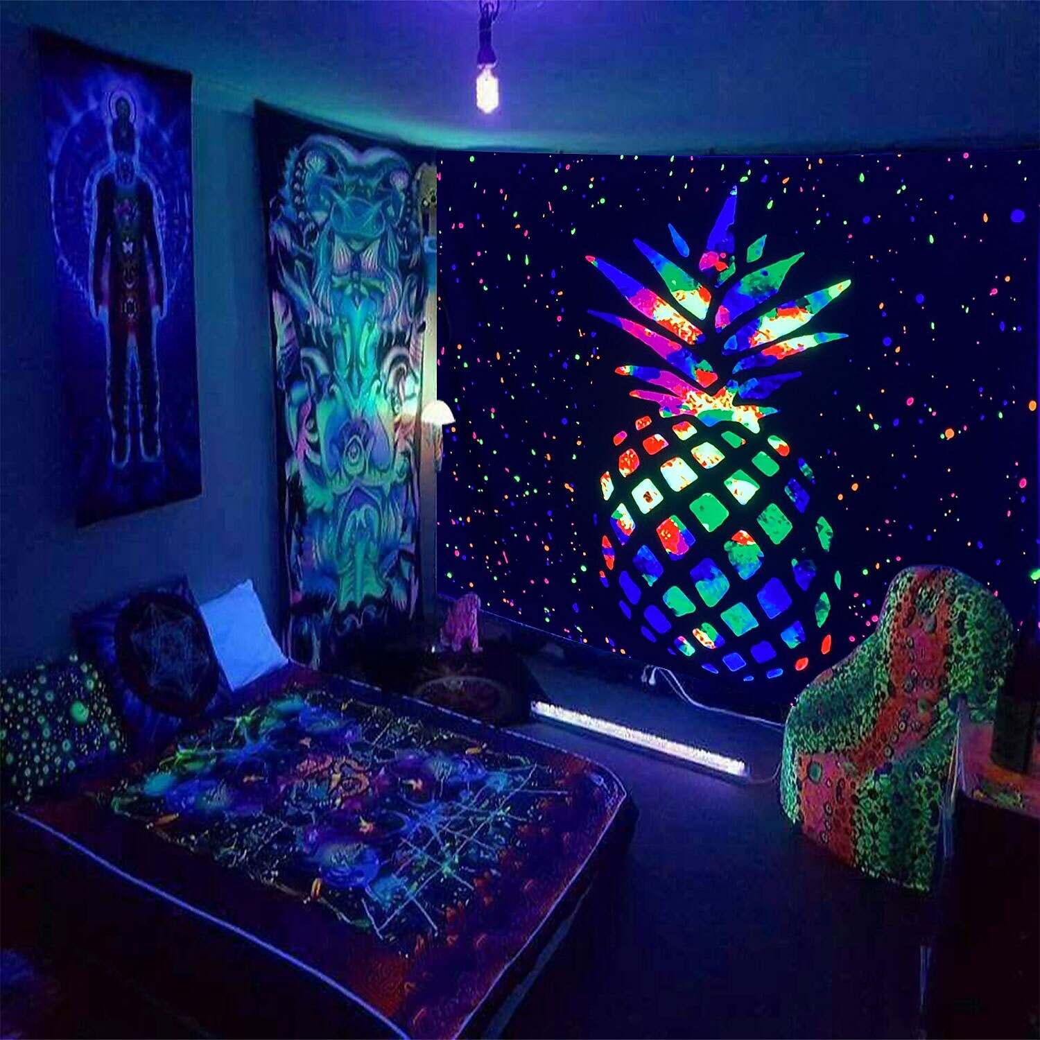 Blacklight UV Reactive Tapestry Trippy Mushroom Decoration Cloth