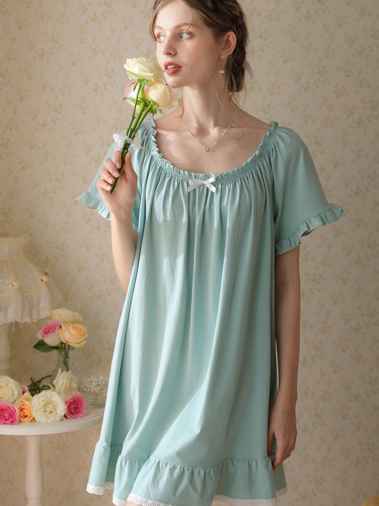 Simple Plain Cotton Floral Others Nightdress