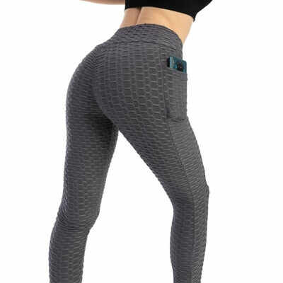 JIANWEILI push up leggings Woman High waist fitness anti cellulite legging femme Side pockets Gym Stretch pants Breathable