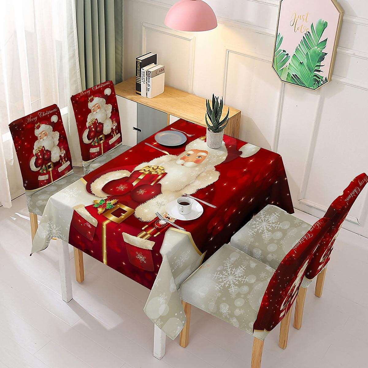 Christmas Printed Tablecloth Elastic One-Piece Chair Cover Holiday Decoration