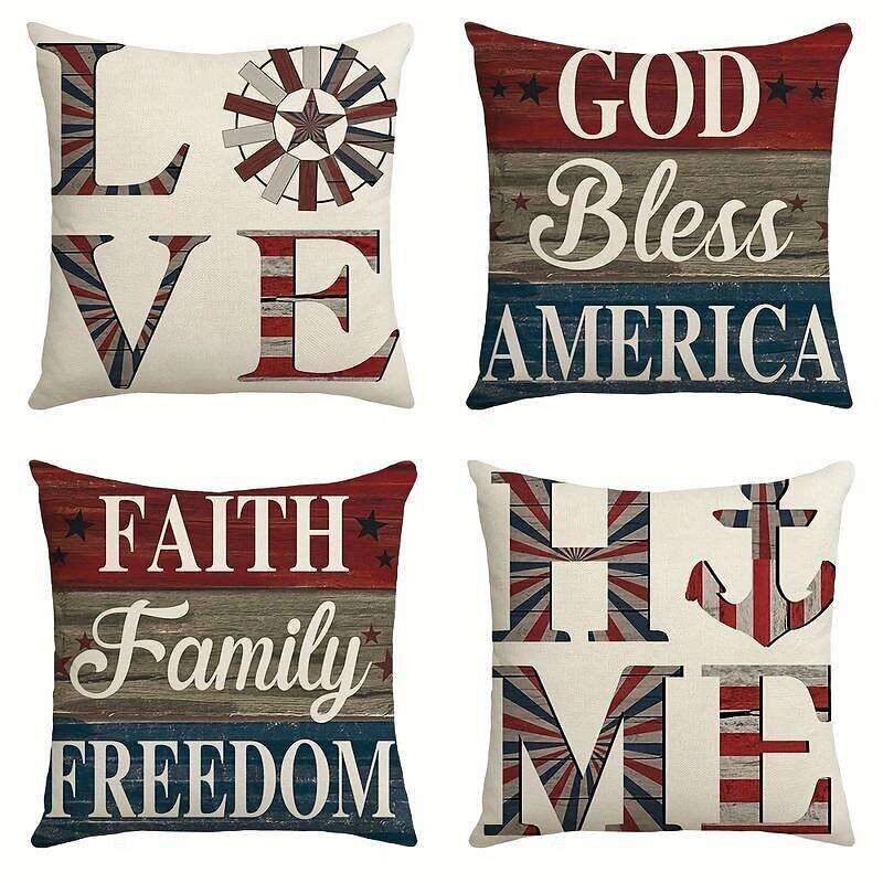 Independence Day Double Side Pillow Cover 4PC Soft Decorative Square Cushion Case Pillowcase for Bedroom Livingroom Sofa Couch Chair