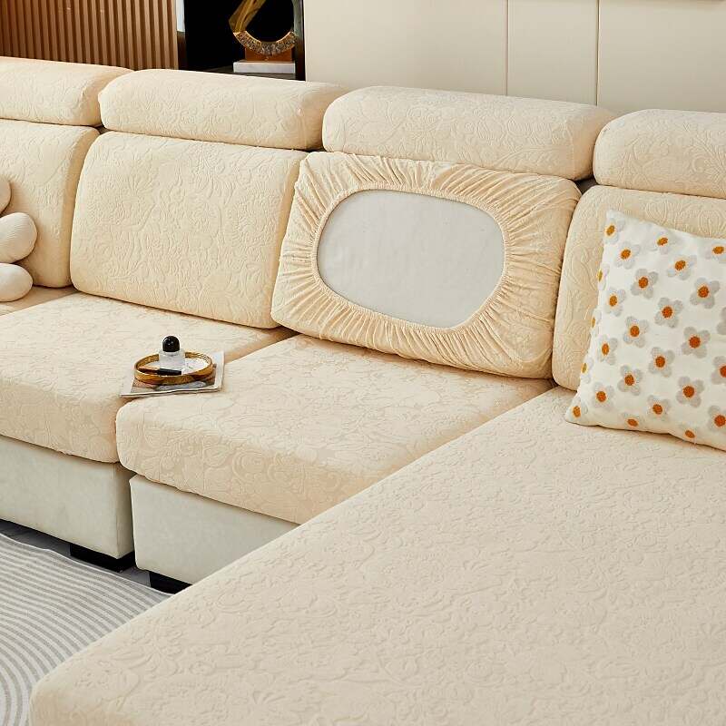 Stretch Sofa Seat Cushion Cover Slipcover Elastic Couch Sectional Armchair Loveseat 4 or 3 Seater L Shape Solid Soft Durable Washable