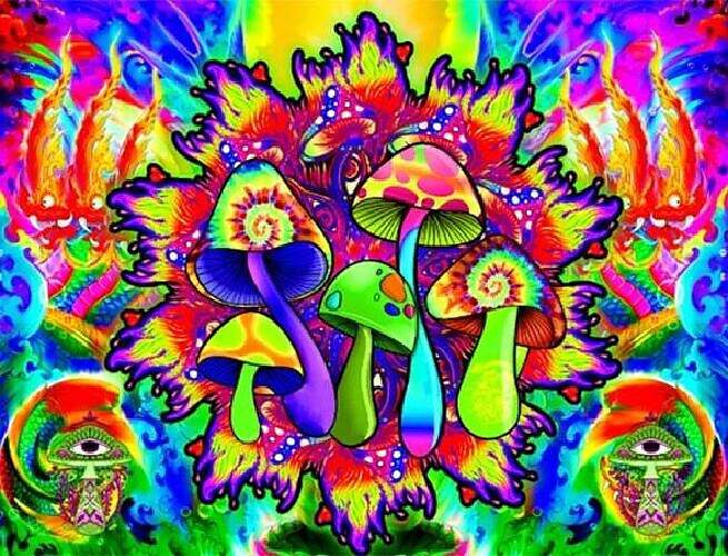 Trippy Mushrooms Black Light Tapestry UV Reactive Psychedelic