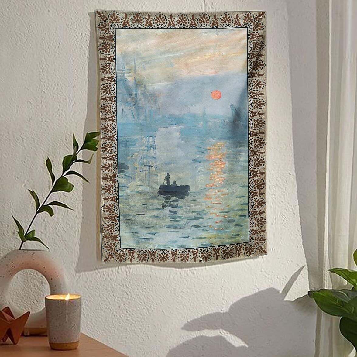 Claude Monet Wall Tapestry Famous Painting Sunrise