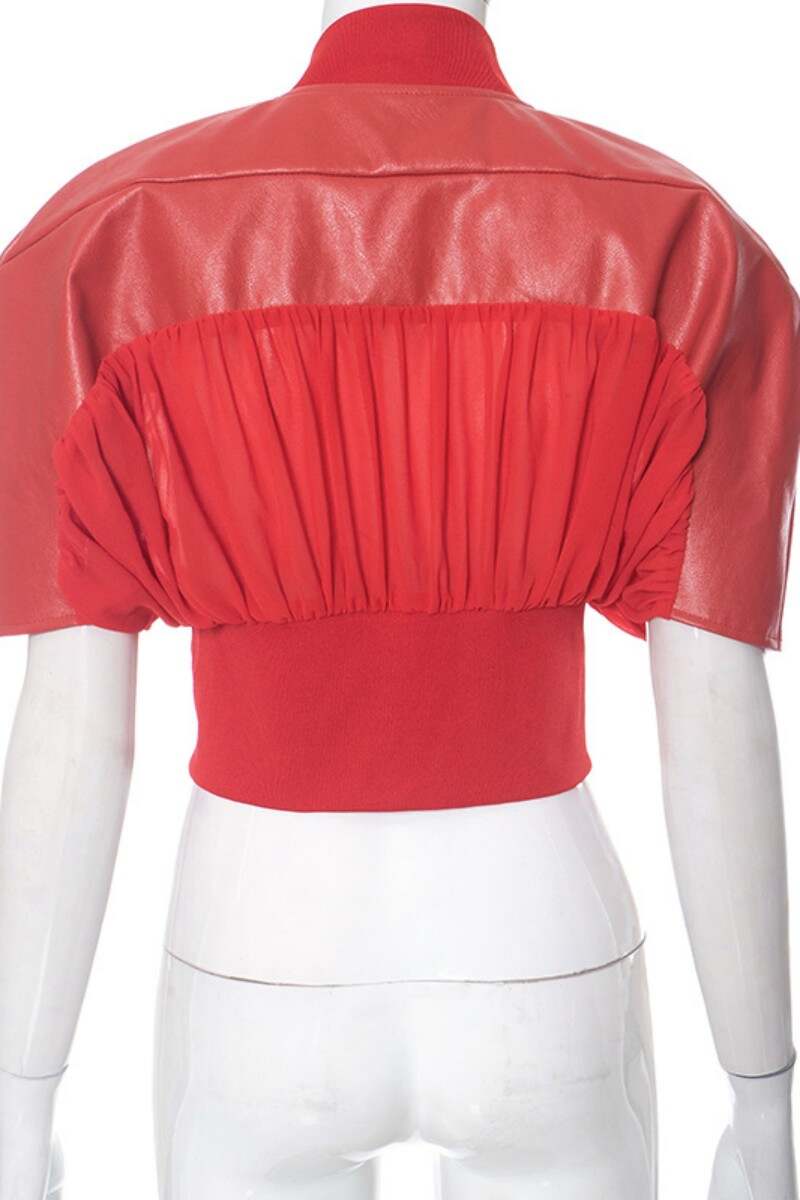 Red Casual Solid Patchwork Oblique Collar Outerwear