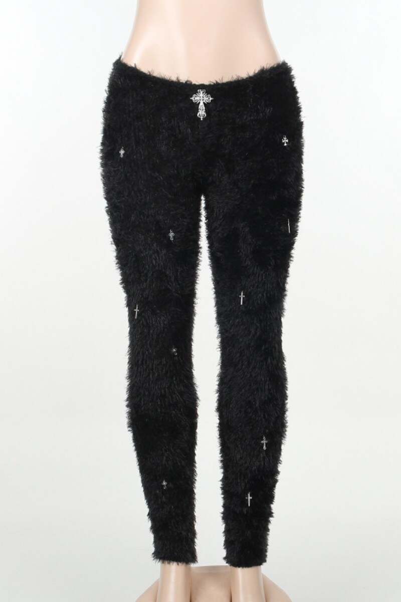 Black Casual Solid Patchwork Skinny Mid Waist Conventional Patchwork Trousers