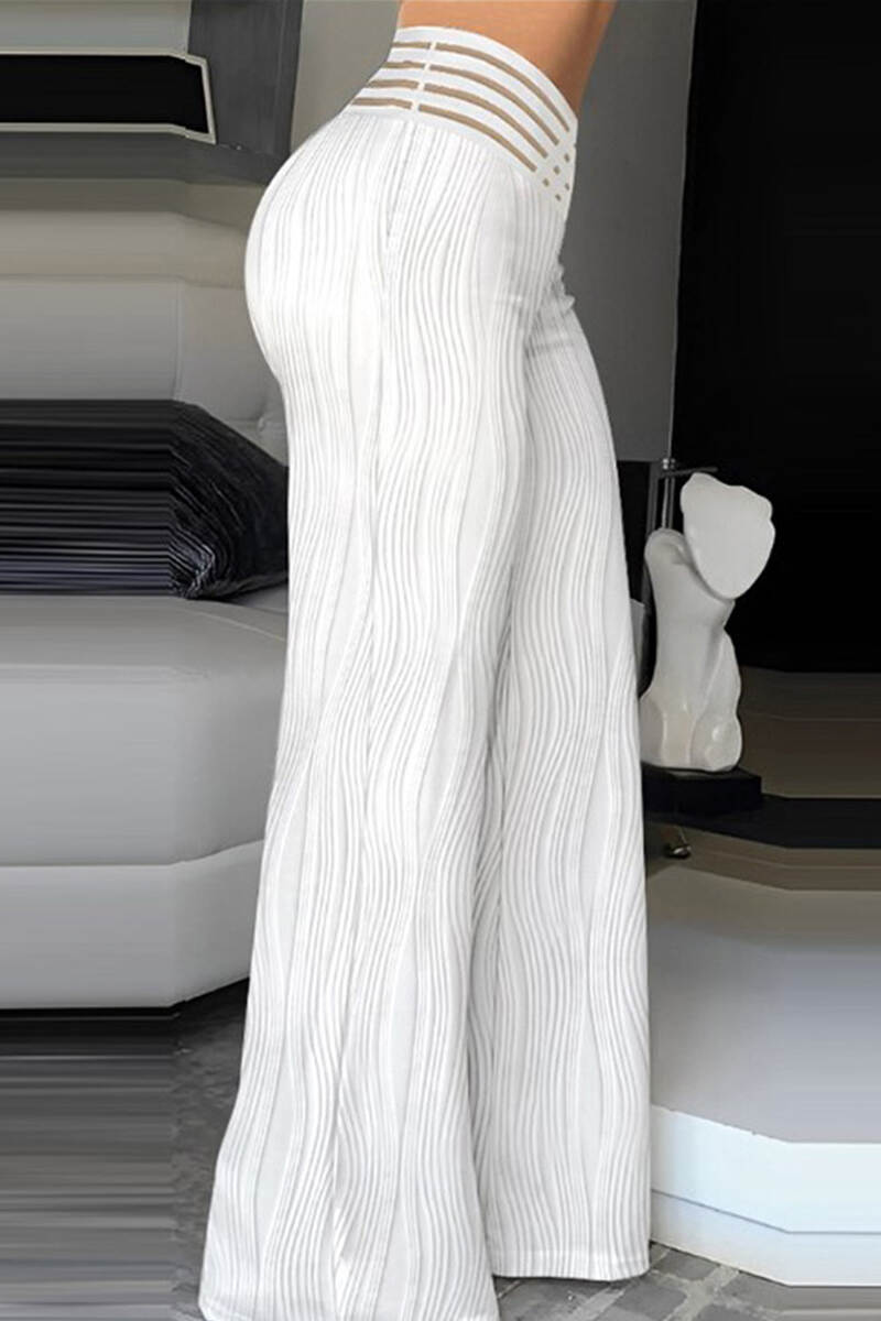 White Casual Solid Patchwork Regular High Waist Conventional Solid Color Trousers