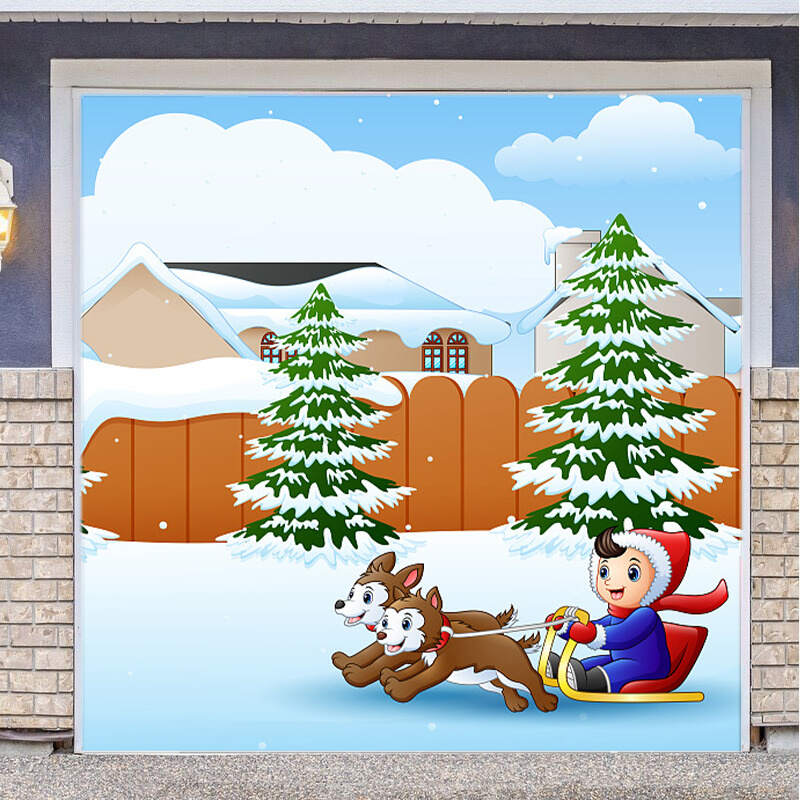 The sled garage door banner ornament