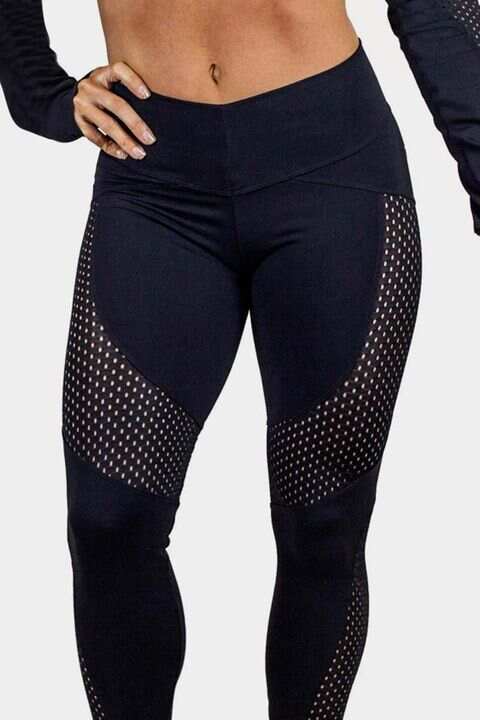 Contrast Mesh Hollow Out Sports Leggings