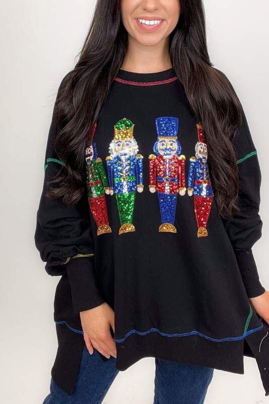 Christmas Warm-up 60% off-Christmas sequin print crew neck long sleeve sweatshirt