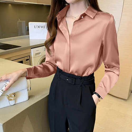 SILK SHIRTS WOMEN WHITE SHIRT WOMEN LONG SLEEVE SHIRTS BLOUSE