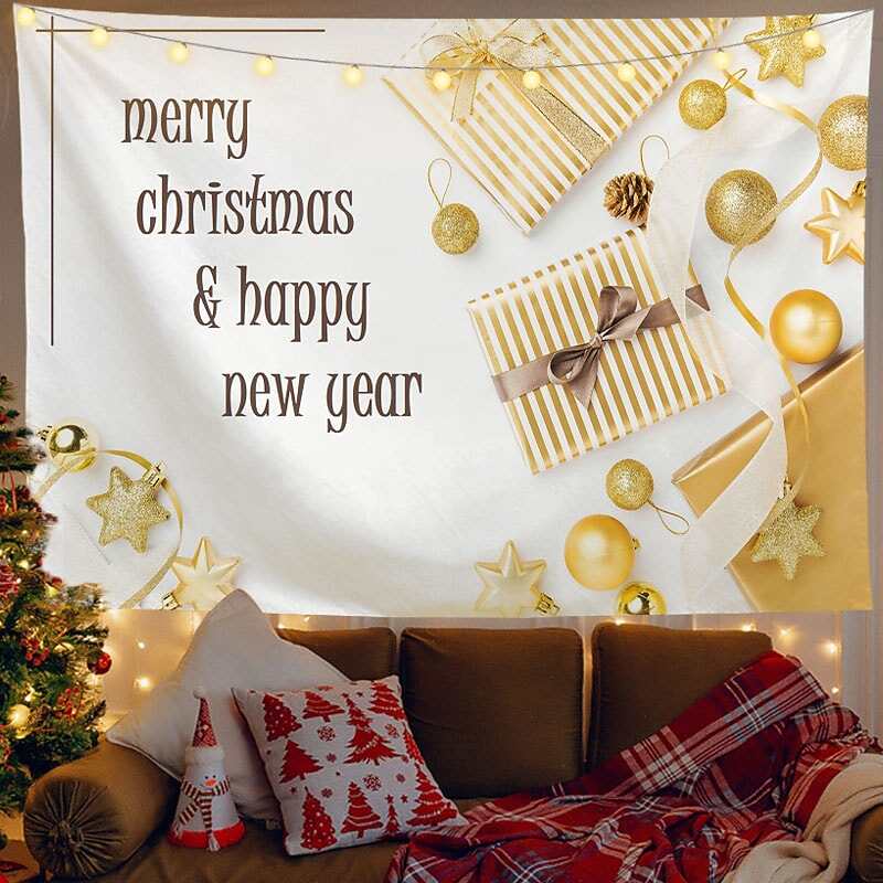 Christmas Decor LED Lights Wall Tapestry Merry Christmas Print