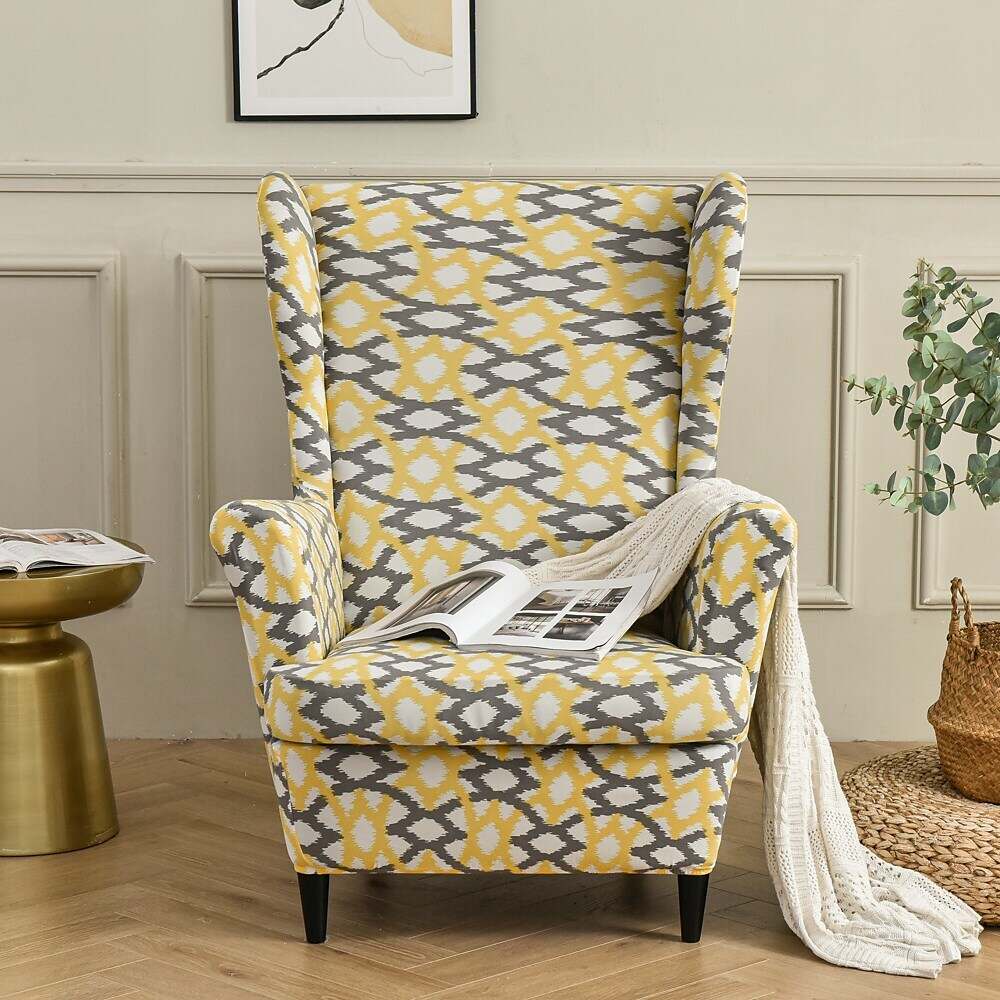 Stretch Wingback Chair Cover IKEA STRANDMON with Seat Cushion Cover