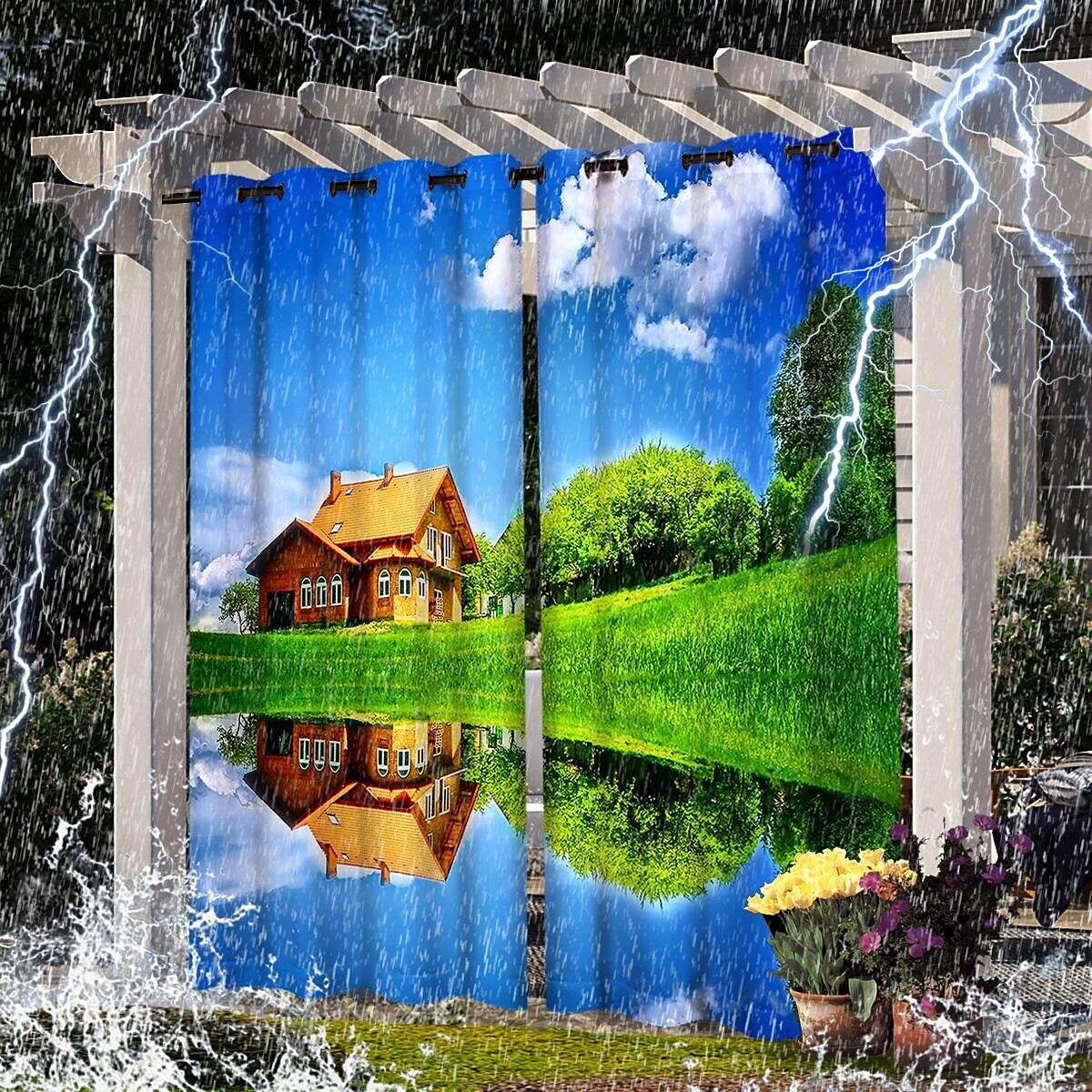 2 Panels Outdoor Curtain Privacy Waterproof