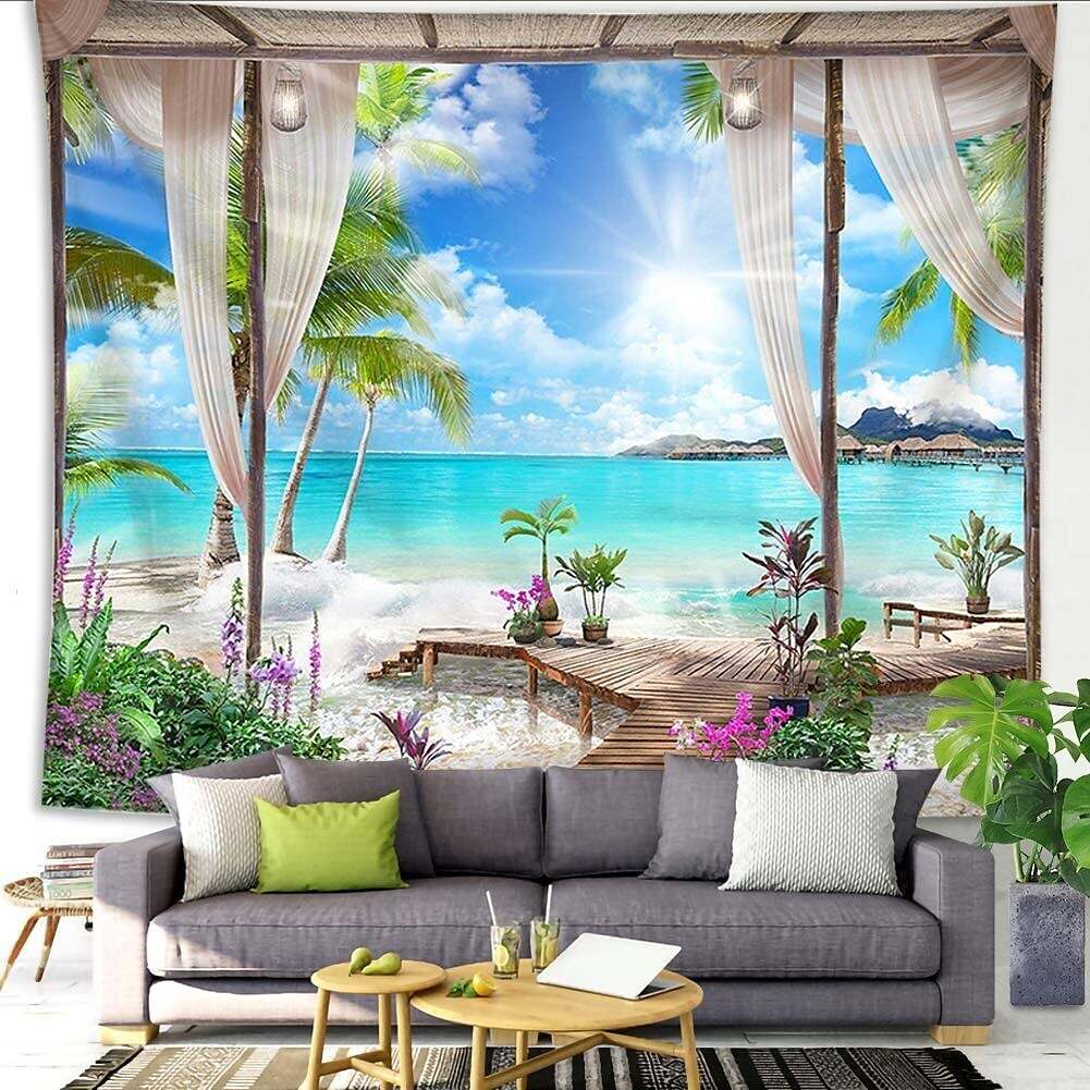 Window Landscape Wall Tapestry Art Decor