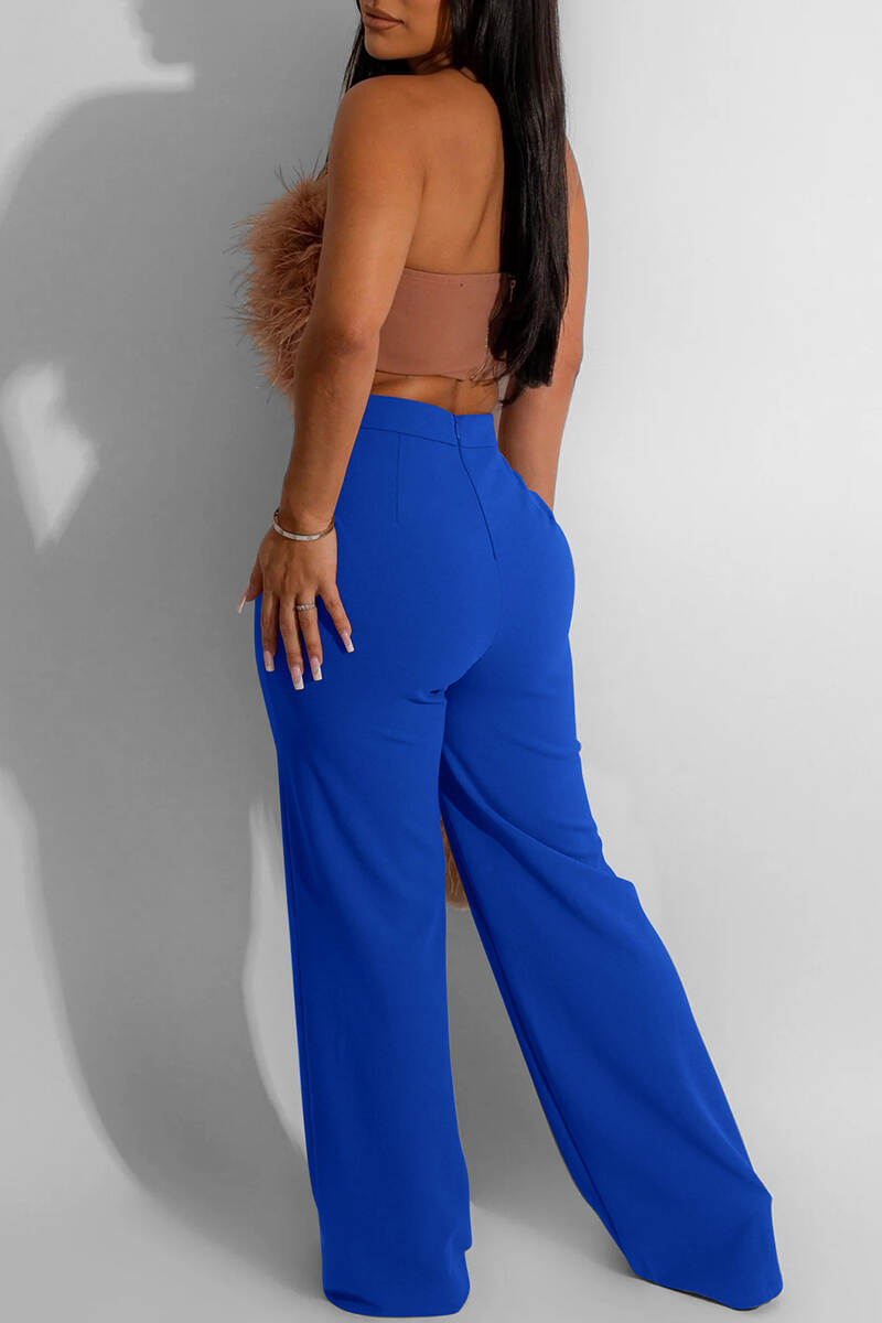 Colorful Blue Casual Solid Basic Regular High Waist Conventional Solid Color Trousers