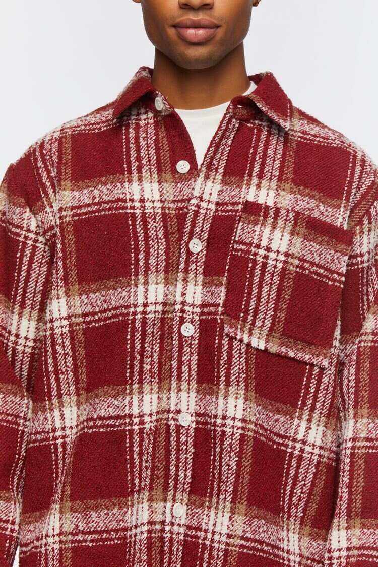 Men Apparel | Plaid Boucle Shirt Red Forever21 - JW67379