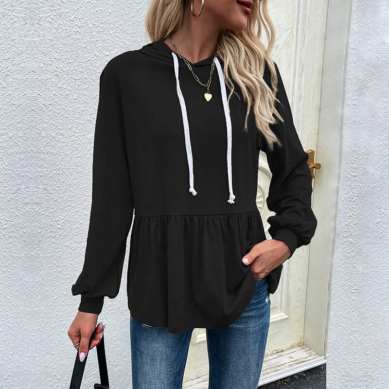 Solid hooded casual sweatshirt