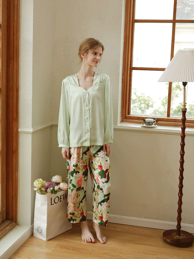 Regular Fit Others Floral Elegant Long Sleeve Pajama Set