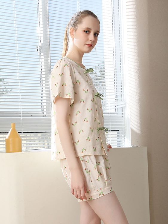 Cotton Floral Regular Sleeve Simple Others Pajama Set