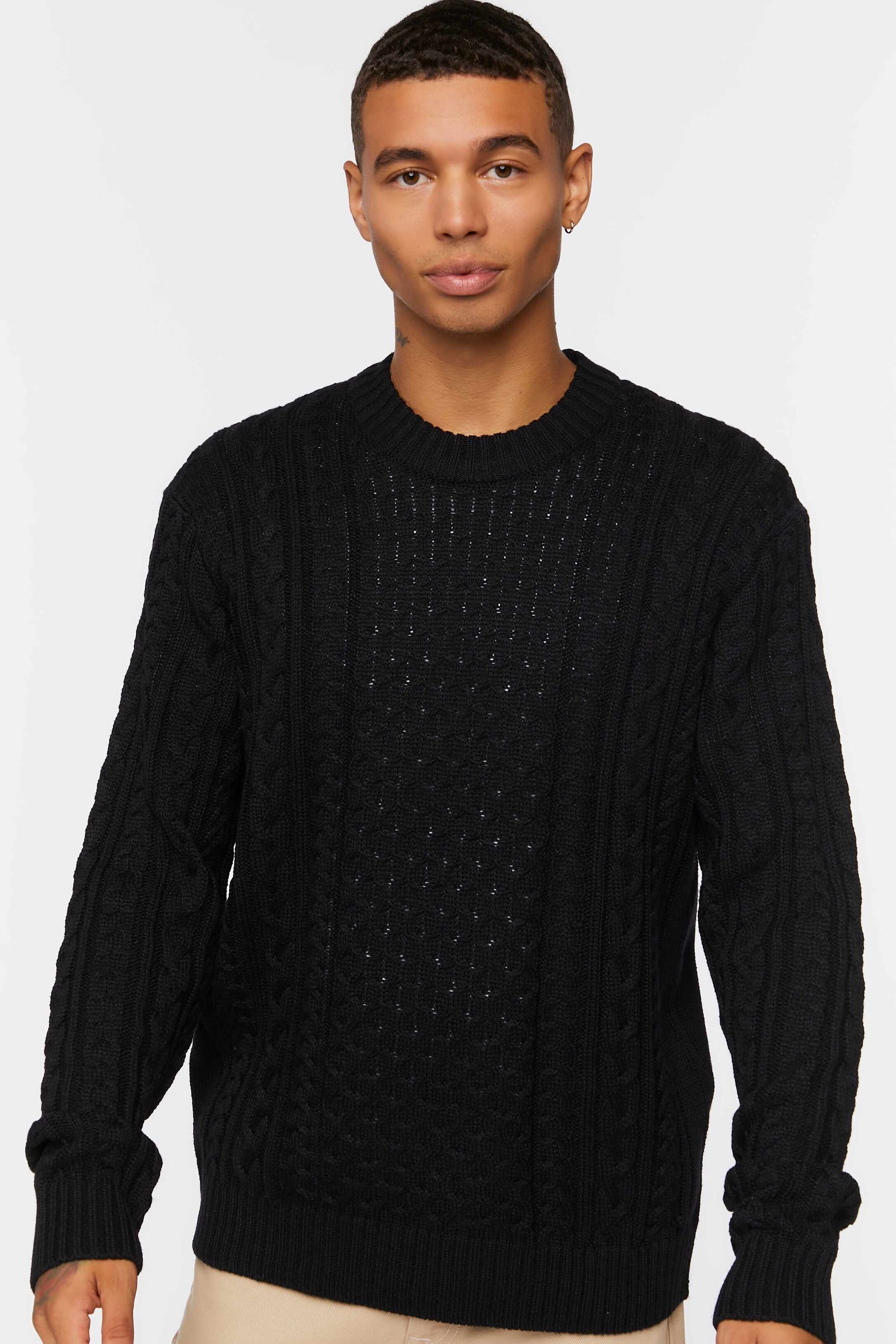 Men Apparel | Cable Knit Crew Sweater Cream Forever21 - OR12713