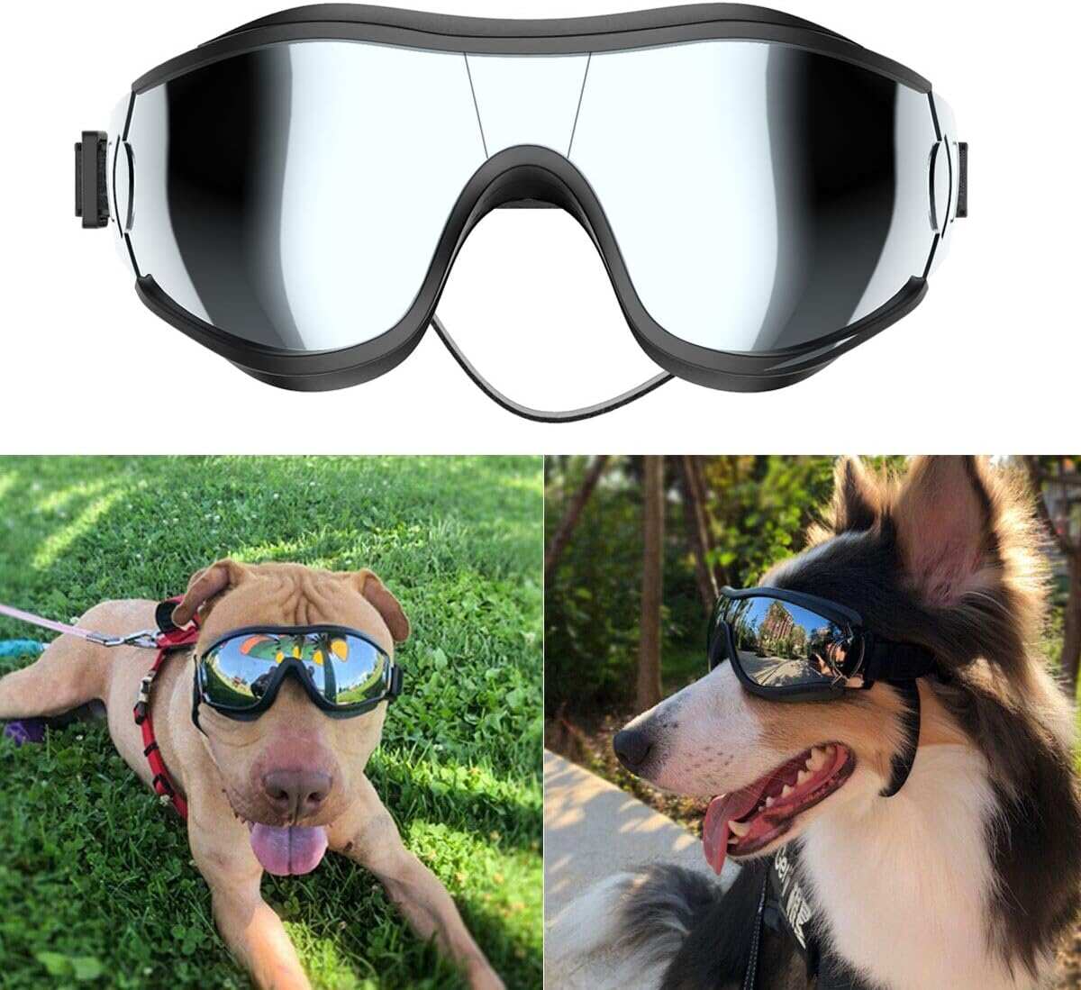 Dog Sunglasses/Goggles, UV/Wind/Dust/Fog Protection Pet Glasses Eye Wear with Adjustable Strap for Medium or Large Dog (Pack of 1)