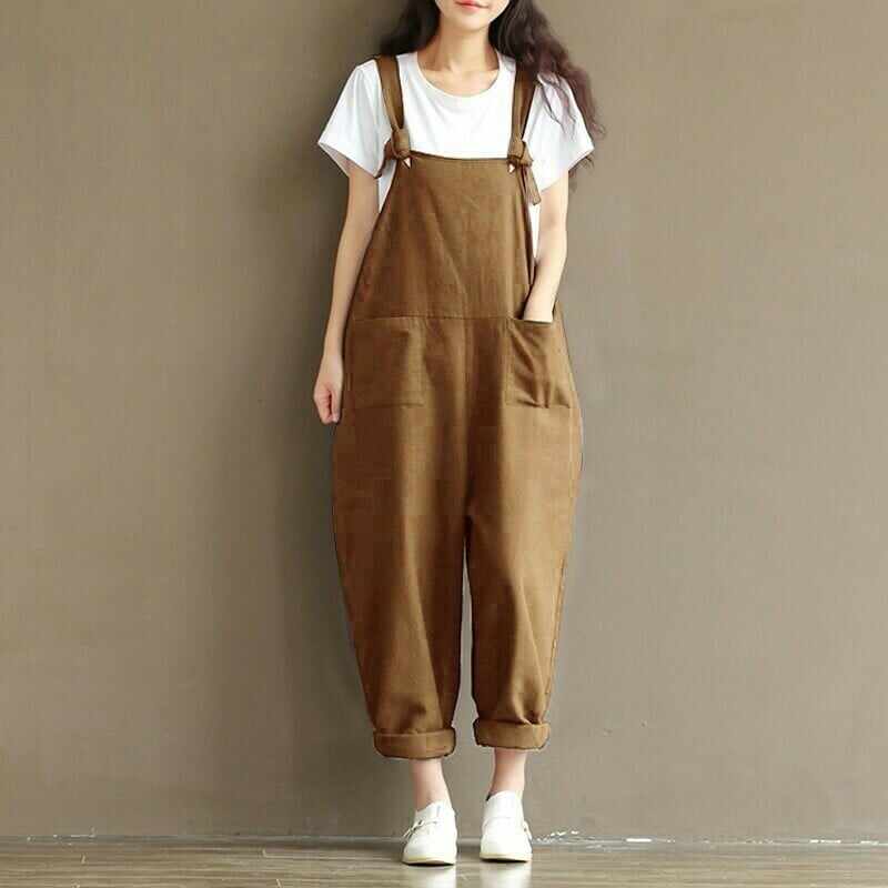 Women's Cotton Suspenders Casual Trousers