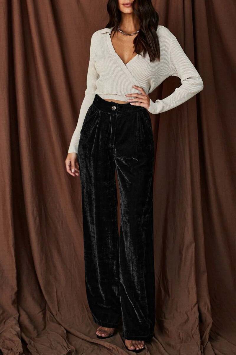 Black Casual Solid Buttons Basic Regular High Waist Conventional Solid Color Trousers