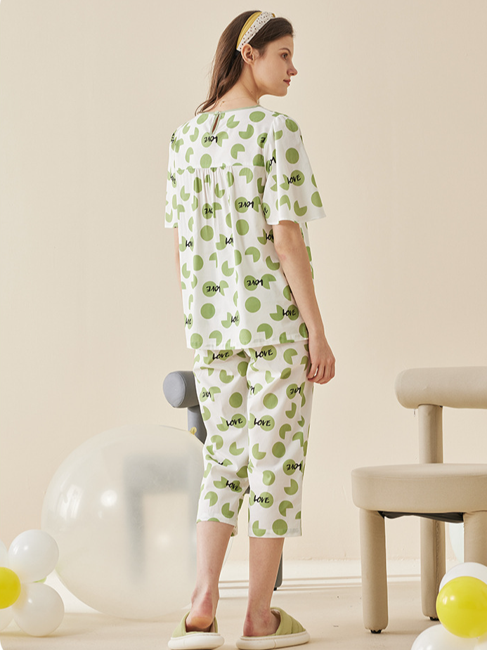 Modal Simple Letter Pattern Regular Fit Short Sleeve Pajama Set