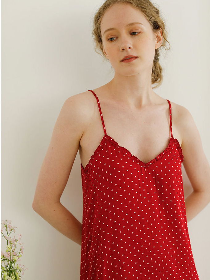 Loose Polka Dots Party Sleeveless Nightdress