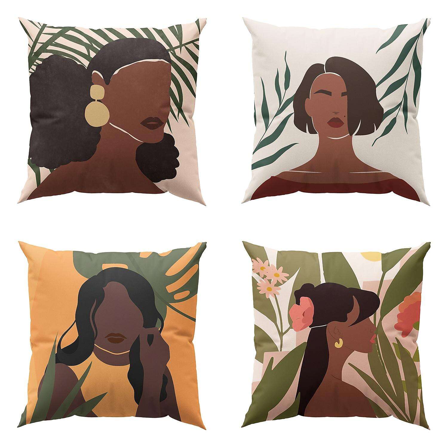 African Women Double Side Pillow Cover 4PC