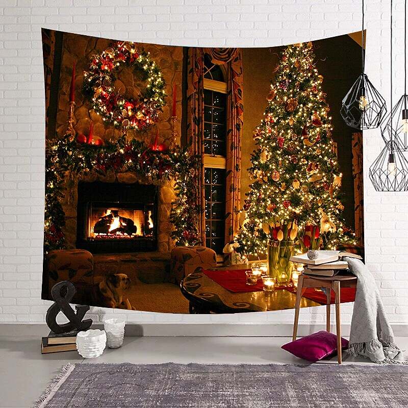 Christmas Tree Holiday Party Wall Tapestry Art Decor Bedroom Living Room Decoration