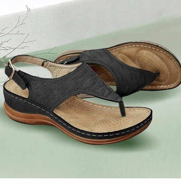 Embroidery Orthopedic Comfy Slipper Wedge Sandals, Walking Leather Sandals